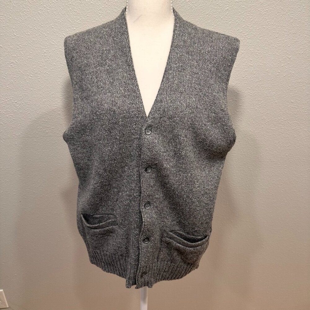 Vintage Jantzen Wool Sweater Vest Gray Button Front 60s 70s Kurt Cobain Grunge